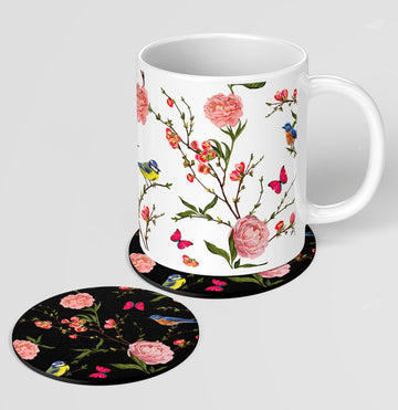 Feathered  Blossom-2 Mug + Coaster