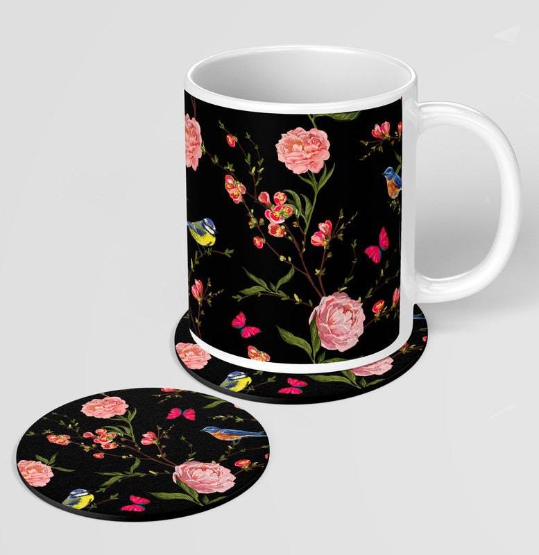 Feathered Blossom Mug + Coaster